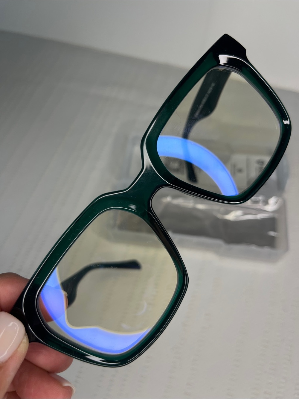 Viscone "Cougar" blue light blocking glasses  Basil green, chunky square style!